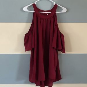 Maroon Cold Shoulder Blouse